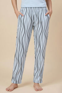 Zivame Wavy Stripes Knit Cotton Pyjama Set - Ice Water — thumbnail 4